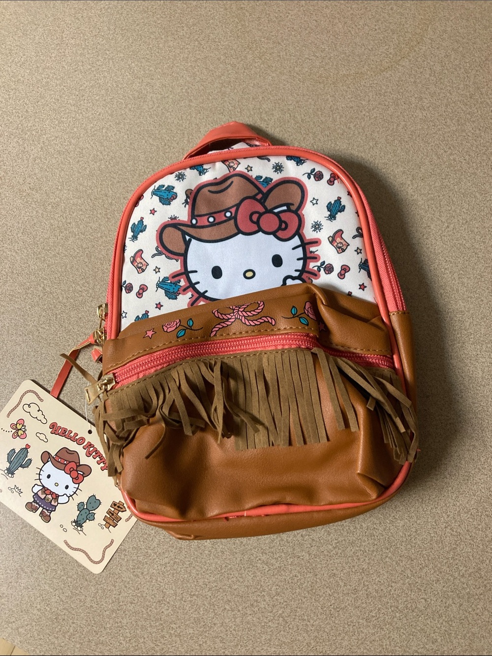 Hello Kitty Pink & Brown Fringe Kids Backpack